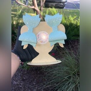 Glitter baby blue faux leather hair bows with alligators clips